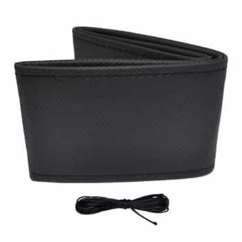 Universal steering wheel cover Classic - Black perforated PVC leather + Black stitching (lace closure)