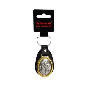 Stainless steel key ring with artificial leather - 'St.Christopher' (Silver colored)